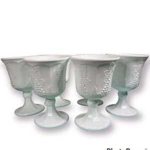 𝅺VINTAGE Milk Glass Pedestal Goblets Harvest Grape Set of 6